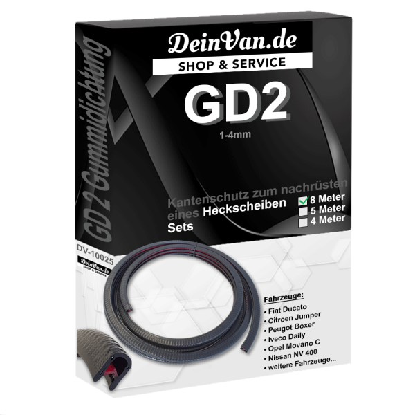 GD2 - Gummidichtung, Kantenschutz für Heckscheiben 1-4mm 8 Meter